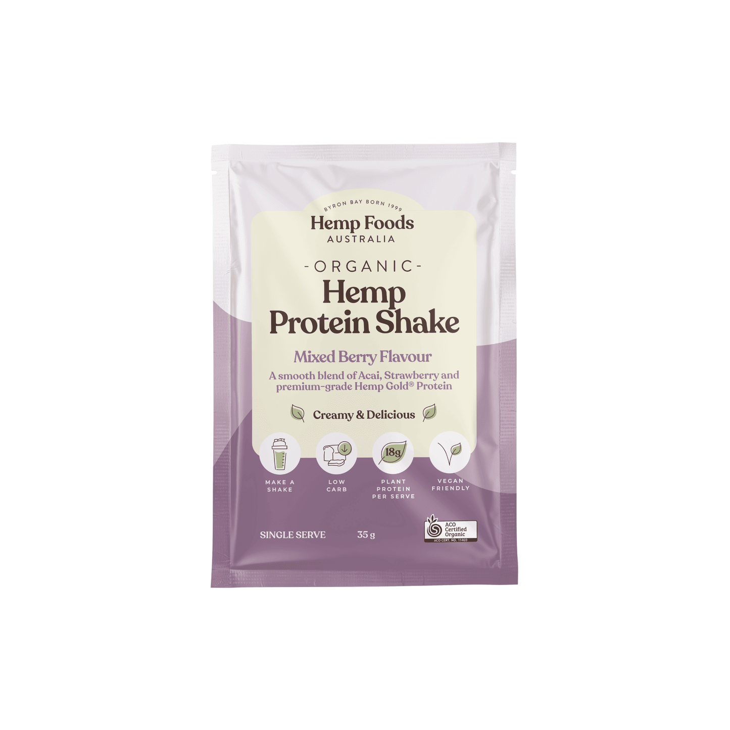 Hemp Foods Aus Organic Hemp Protein Shake Mixed Berry - 7 x 35g Sachet - L'Organic
