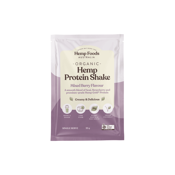 Hemp Foods Aus Organic Hemp Protein Shake Mixed Berry - 7 x 35g Sachet - L'Organic