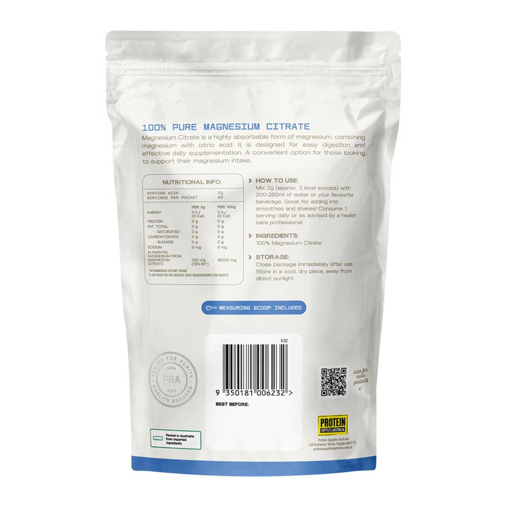 PROTEIN SUPPLIES AUST. Pure Magnesium Citrate - 100g - L'Organic