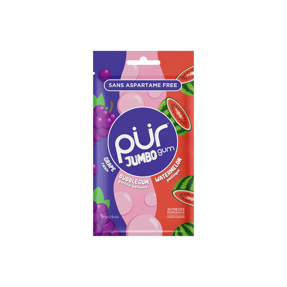 PUR Gum JUMBO Grape Bubblegum Watermelon Gum 81g Bag - L'Organic