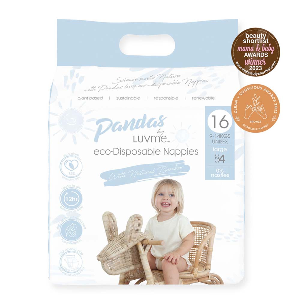 Pandas by Luvme ECO Disposable Nappies Large SIZE 4 (9-14kg) - 16 Pk - L'Organic