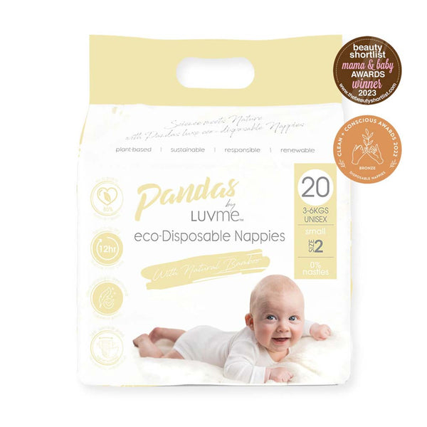 Pandas by Luvme ECO Disposable Nappies Small SIZE 2 (3-6kg) - 20 Pk - L'Organic