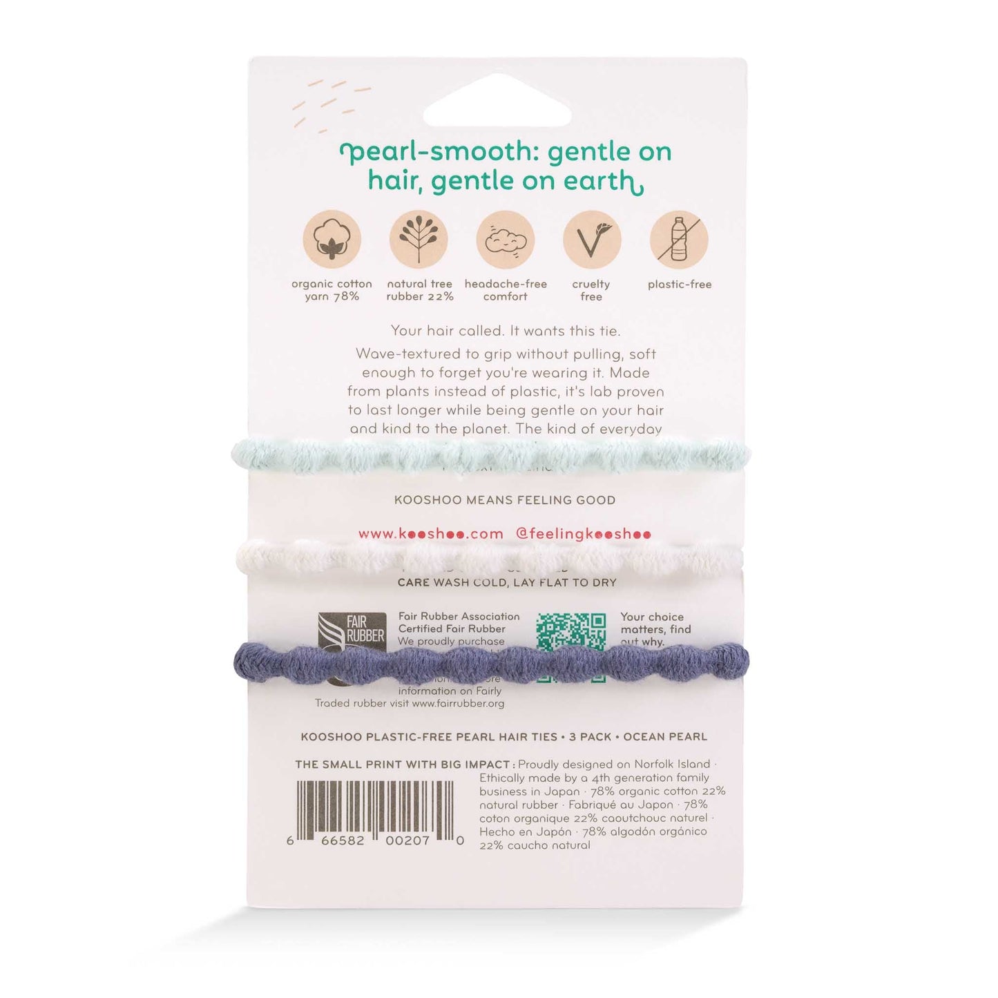 Kooshoo Plastic-Free Ocean Pearl Hair Ties - 3 Pack