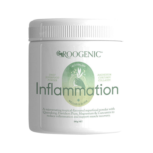 Roogenic Inflammation wellness powder container on a white background