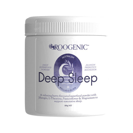 Roogenic Deep Sleep supplement container on a white background