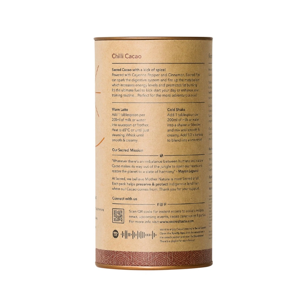 Sacred Taste Organic Drinking Cacao (Chilli Cacao) Fire 250g