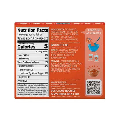 Nutrition facts label and instructions on a product package with an orange background.