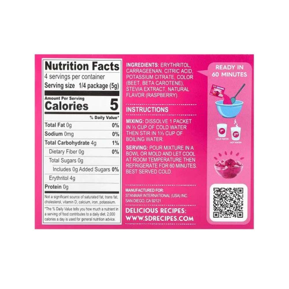 Nutrition facts label and ingredients list on a pink background