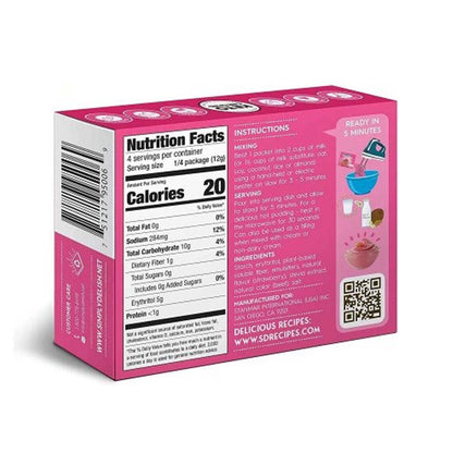 Pink packaging with nutritional information and instructions on a white background