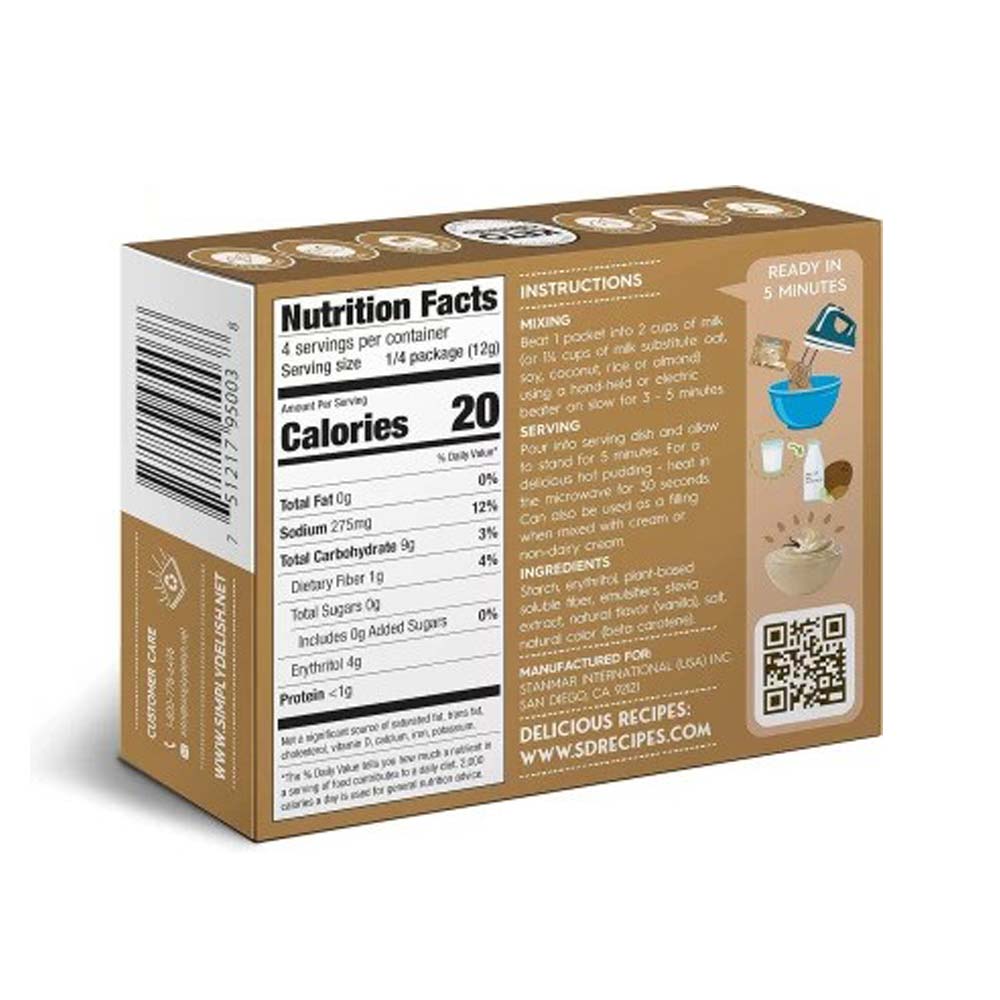 Product packaging with nutrition facts label and QR code on a white background