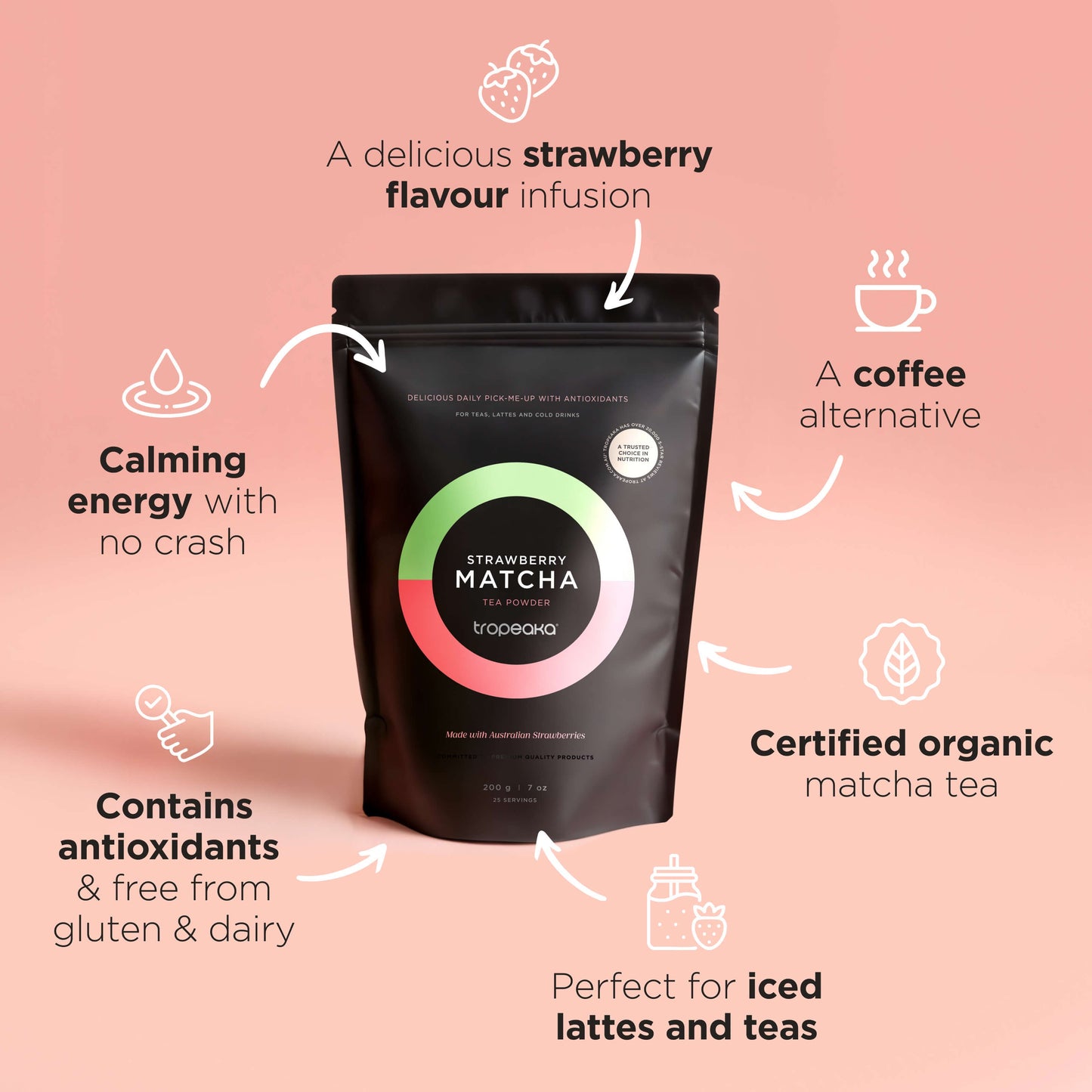 Tropeaka Strawberry Matcha Tea Powder - 200g - L'Organic