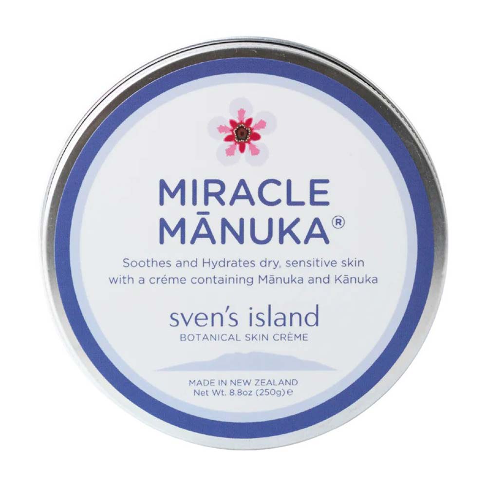 Tin of Miracle Manuka skincare product on a white background
