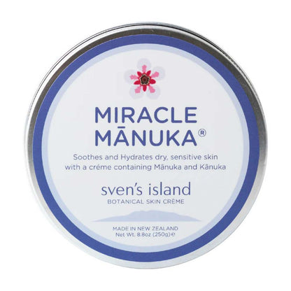 Tin of Miracle Manuka skincare product on a white background