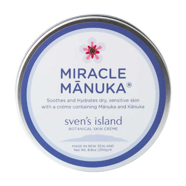 Tin of Miracle Manuka skincare product on a white background