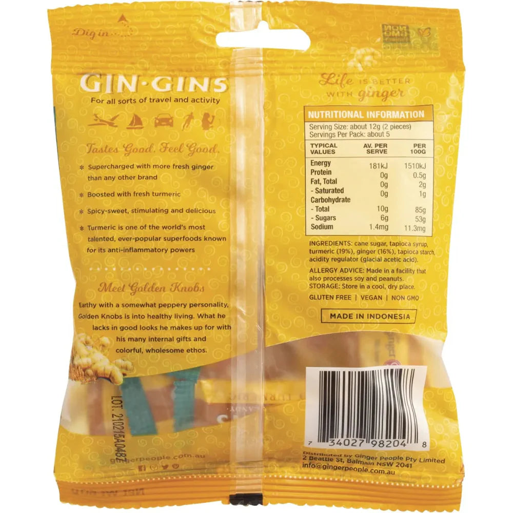 THE GINGER PEOPLE Gin Gins Ginger Candy Chewy Spicy Turmeric 60g 1 Pack