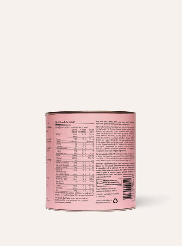 The beauty chef body electric product with nutritional information label on a white background