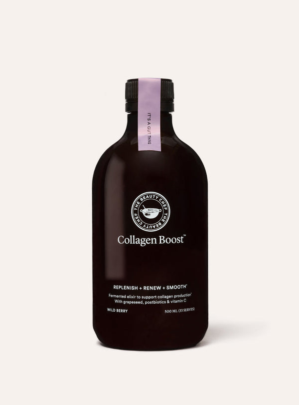 The beauty chef collagen boost bottle on a white background