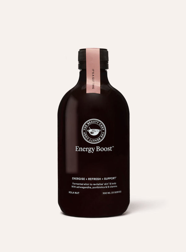 Bottle of 'Energy Boost' on a white background