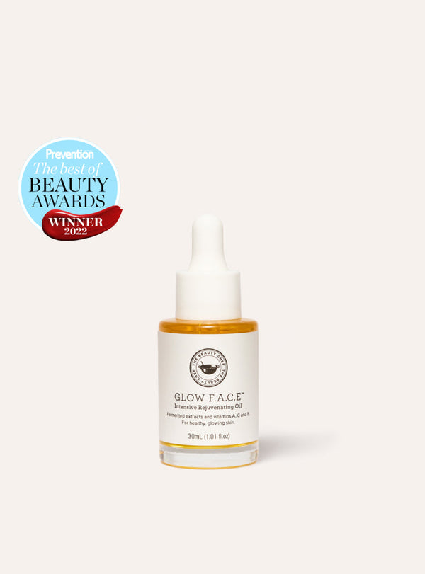 Glow Face skincare oil bottle on a white background