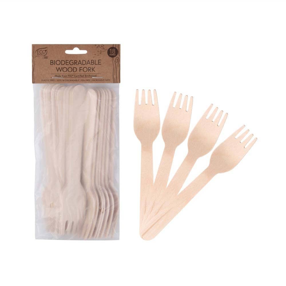 White Magic Biodegradable Wooden Forks - 18 pack