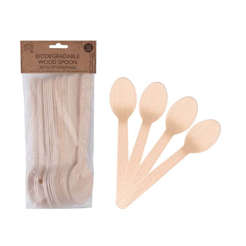 White Magic Biodegradable Wooden Spoons - 18 pack