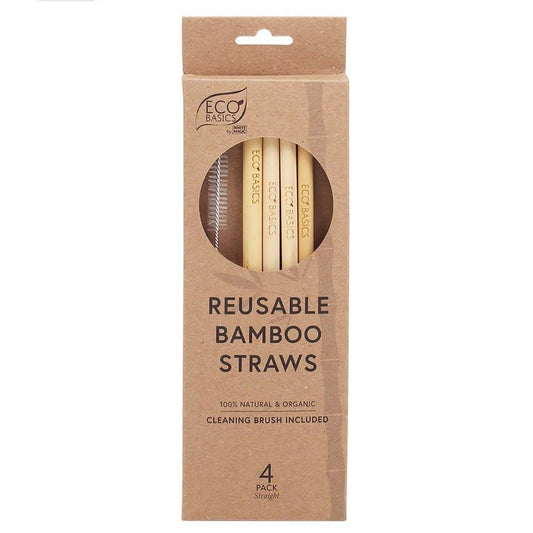 White Magic Eco Basics Bamboo Straws & Brush - 4 pack