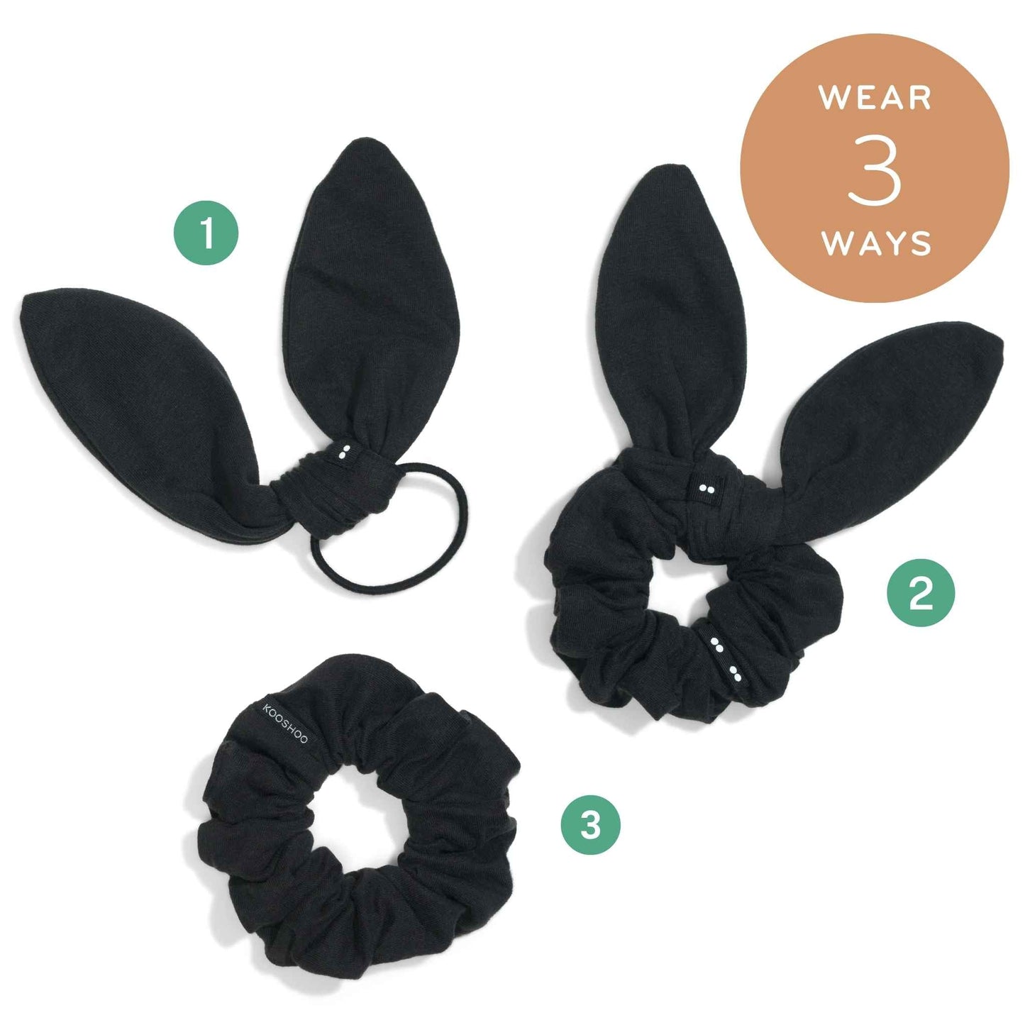 Kooshoo Plastic-Free 3-in-1 Bow Scrunchie - Black