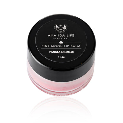 Ananda Life Pink Moon Shimmer Lip Balm with natural pink shimmer and nourishing botanicals