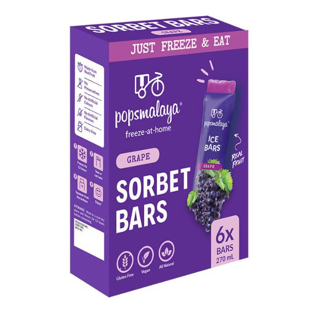 Pops Malaya Freeze-at-Home Sorbet Bars - Grape 6 x 45ml - Happy Tummies Pty Ltd