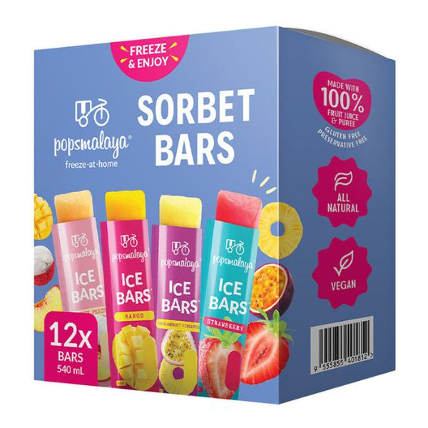 Pops Malaya Freeze-at-Home Sorbet Bars - Variety Pack 12 x 45ml - Happy Tummies Pty Ltd