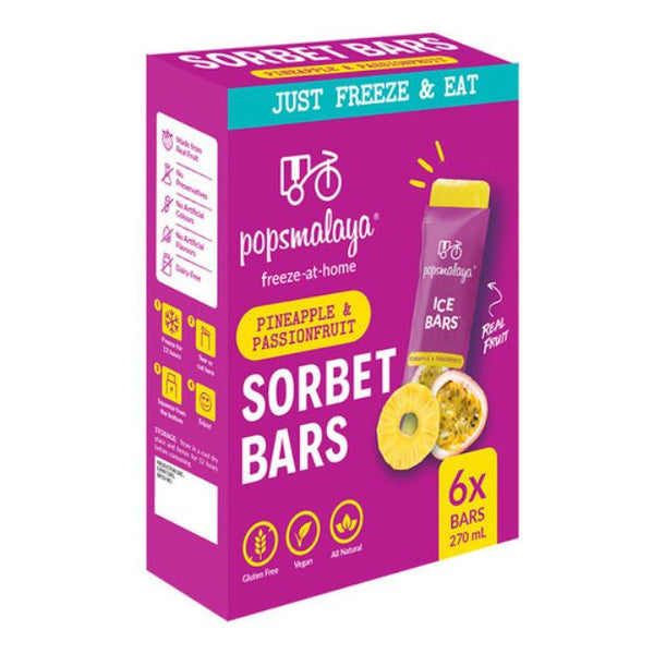 Pops Malaya Freeze-at-Home Sorbet Bars - Pineapple & Passionfruit 6 x 45ml - Happy Tummies Pty Ltd