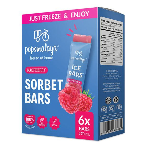 Pops Malaya Freeze-at-Home Sorbet Bars - Raspberry 6 x 45ml - Happy Tummies Pty Ltd