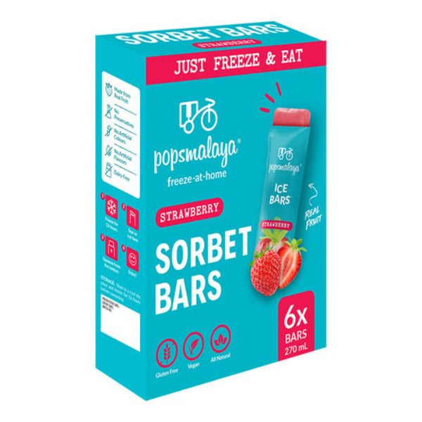 Pops Malaya Freeze-at-Home Sorbet Bars - Strawberry 6 x 45ml - Happy Tummies Pty Ltd
