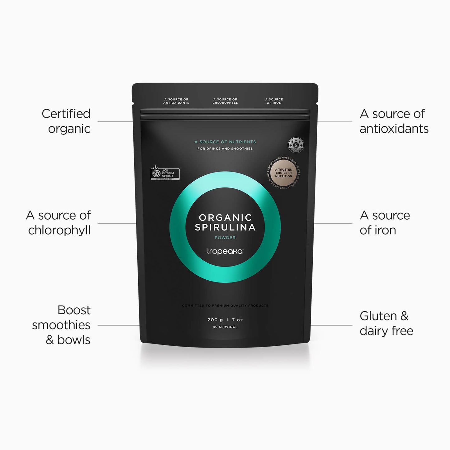 Tropeaka Organic Spirulina Powder - 200g - L'Organic