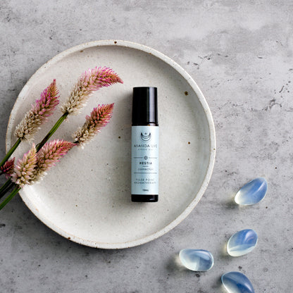 Hestia Aromatherapy Perfume lifestyle image with botanical styling - Ananda Life