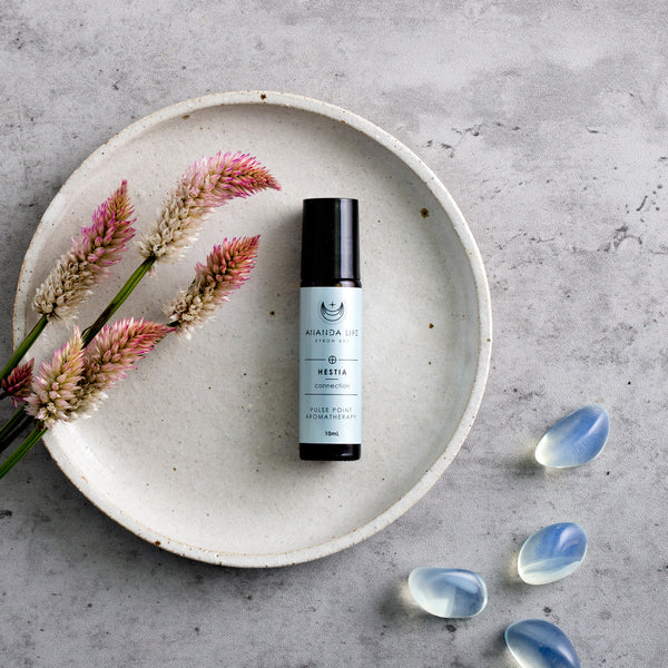 Hestia Aromatherapy Perfume lifestyle image with botanical styling - Ananda Life