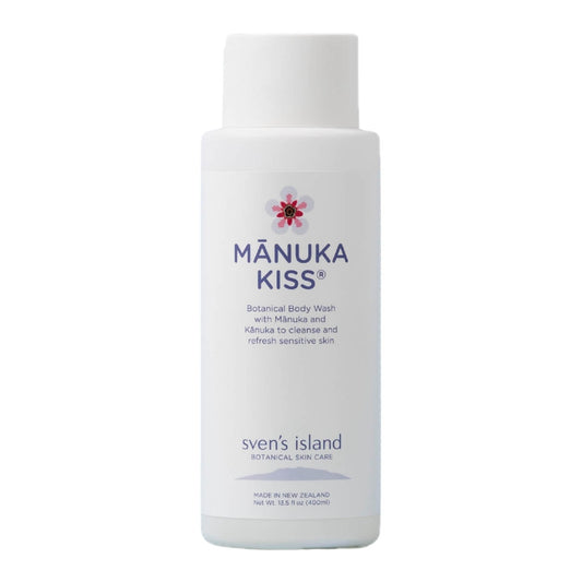 Manuka Kiss bottle of body wash on a white background